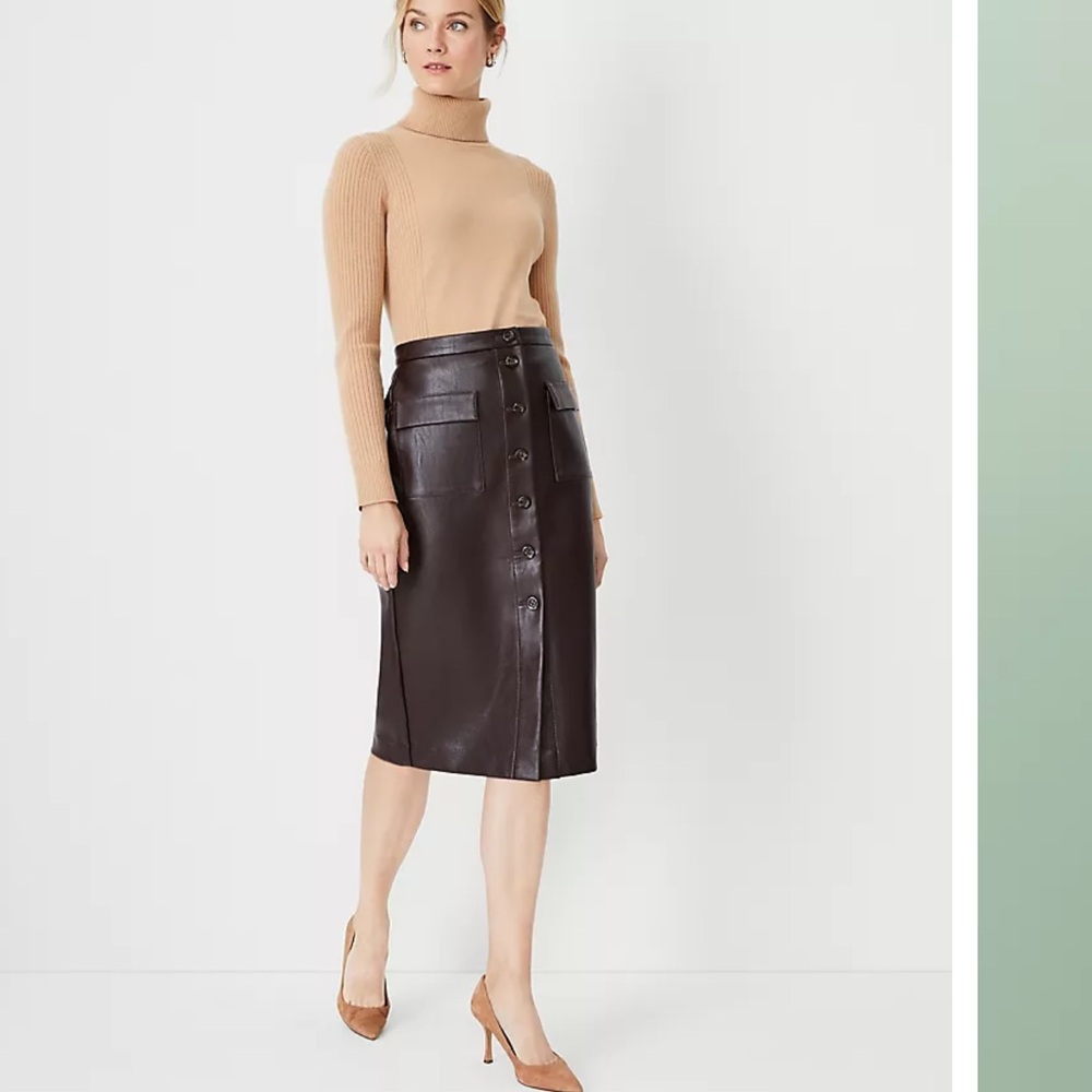 Elegant Brown Leather Skirt - Ann Taylor